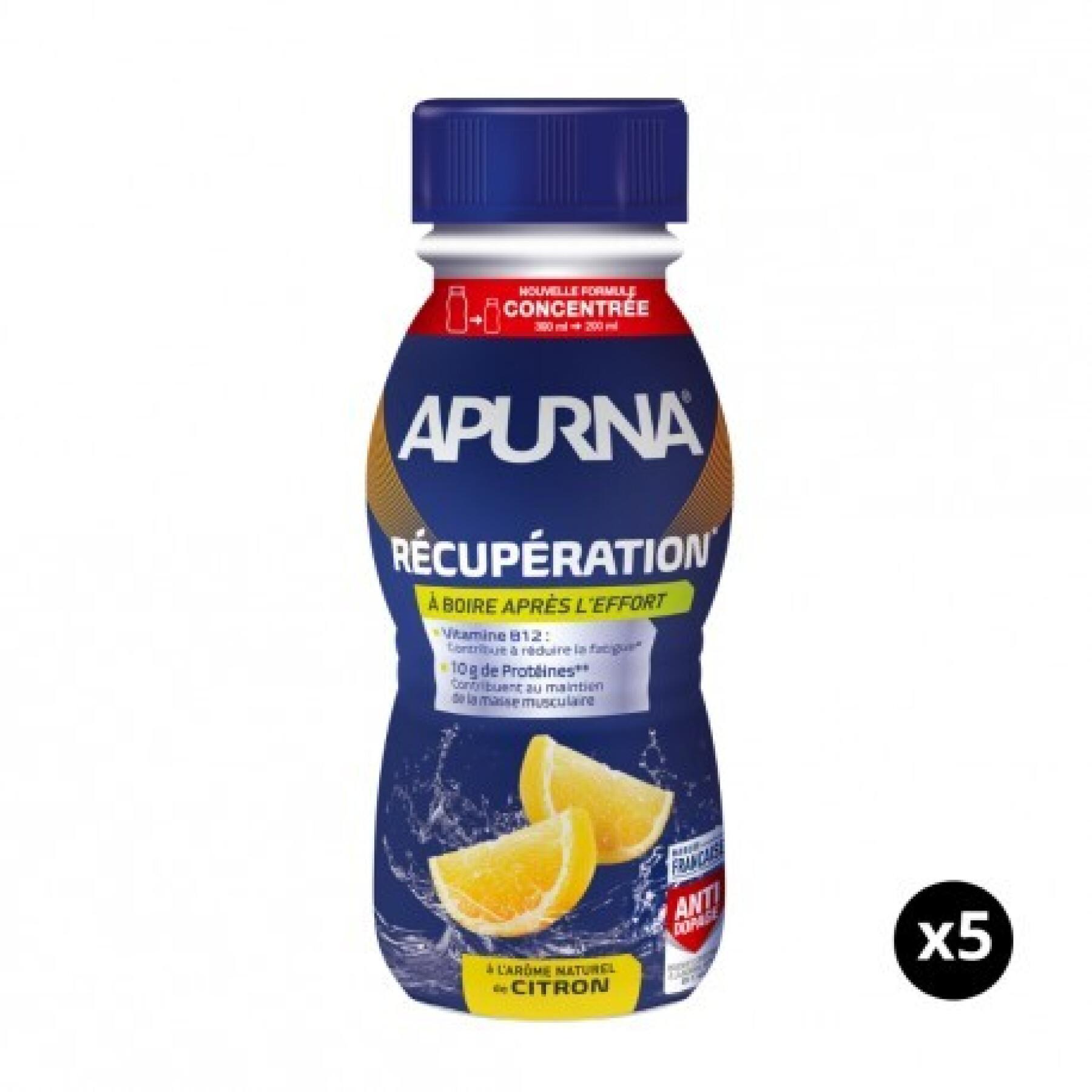 Pack de 5 botellas de bebidas de recuperación de limón Apurna